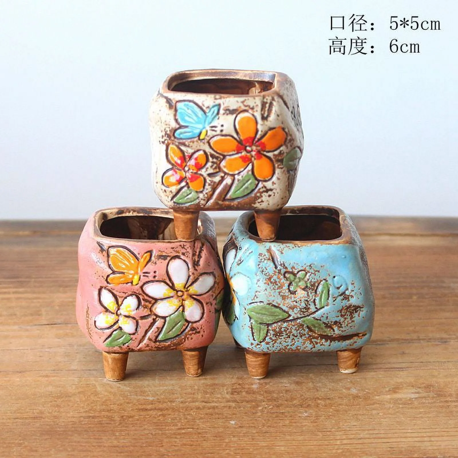 Hand-Painted Ceramic Succulent Flower Pot - Desktop Planter