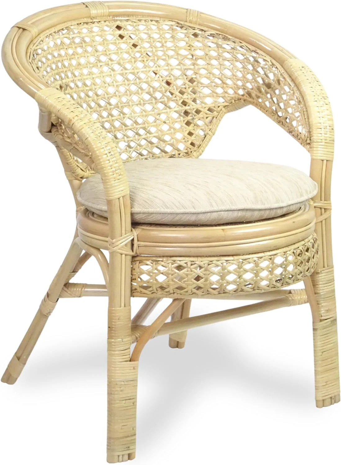 Set of 2 Pelangi Handmade Rattan Dining Wicker Chairs Natural Color w/Cushion