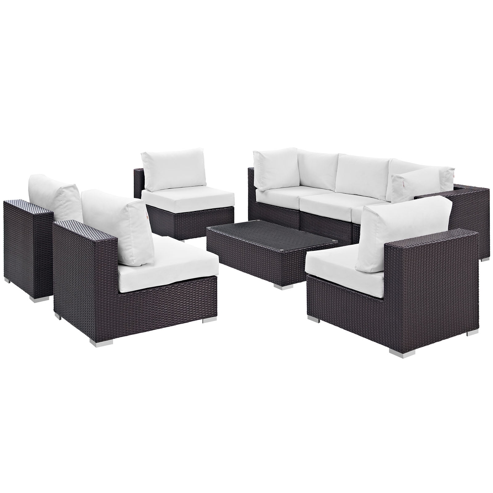 Modway Convene 8 Piece Outdoor Patio Sectional Set in Espresso White