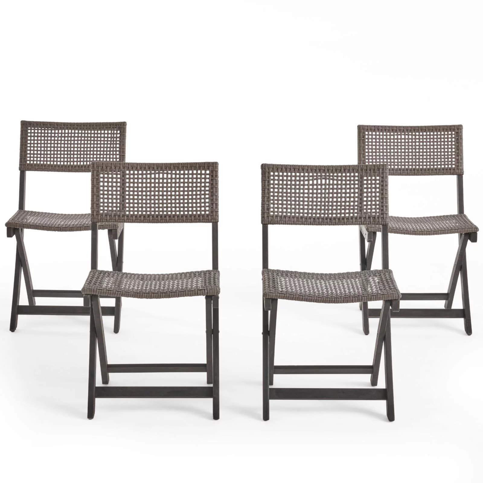 Christopher Knight Home Hillside Outdoor Acacia Wood Foldable Bistro Chairs with Wicker Seating (Set of 4) by  Dark Gray, Brown Wicker