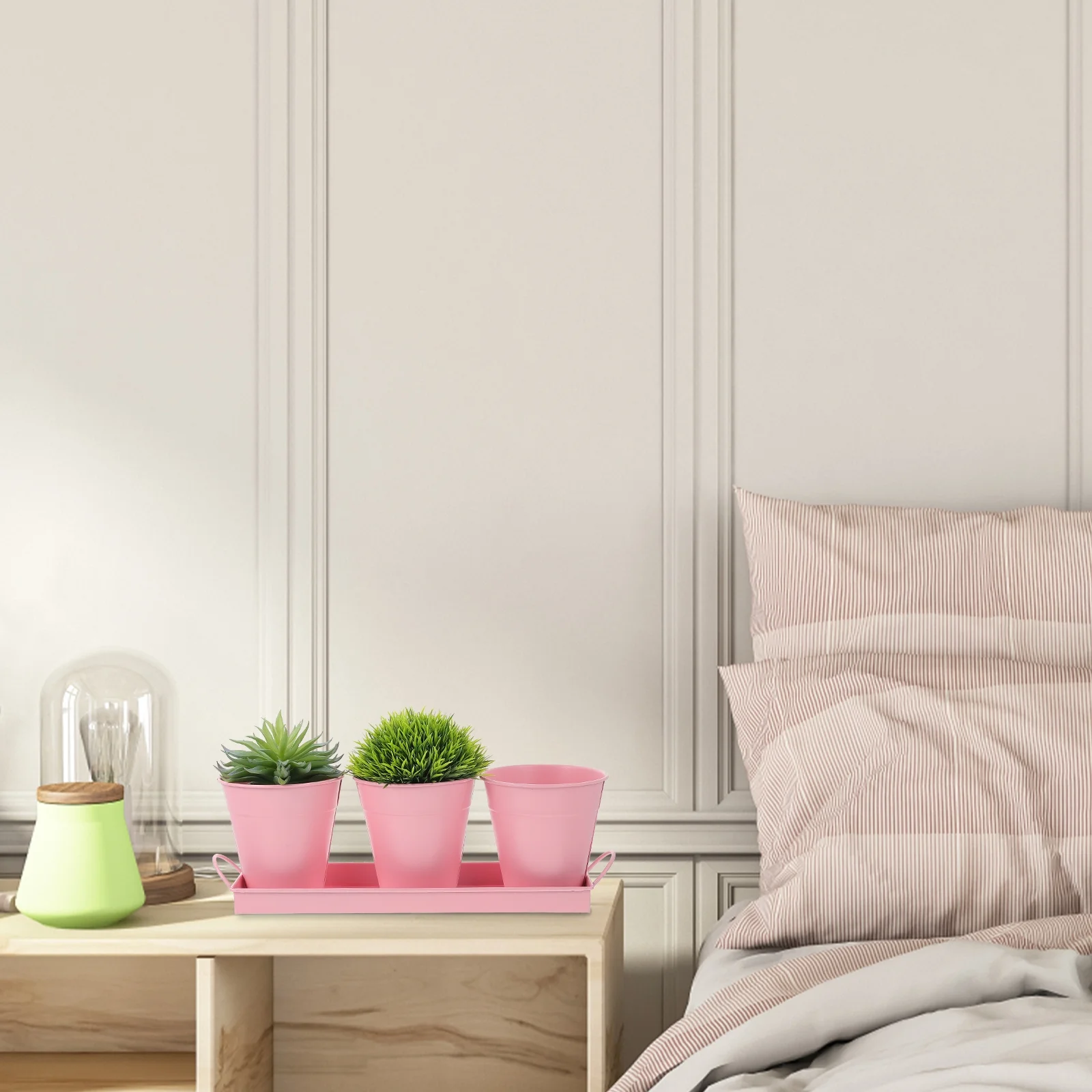 Tin Bucket Flower Pot with Tray Succulents French Planter Iron Gardening Bonsai Container