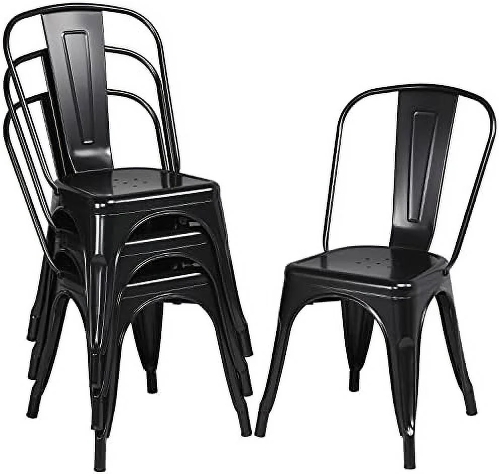 HYHBIBOOM Metal Dining Chairs Set of 4 Stackable Dining Room Chairs Side Chairs Patio Dining Chairs with Back  Each Chair Load Capacity  340 lbs Gun Metal
