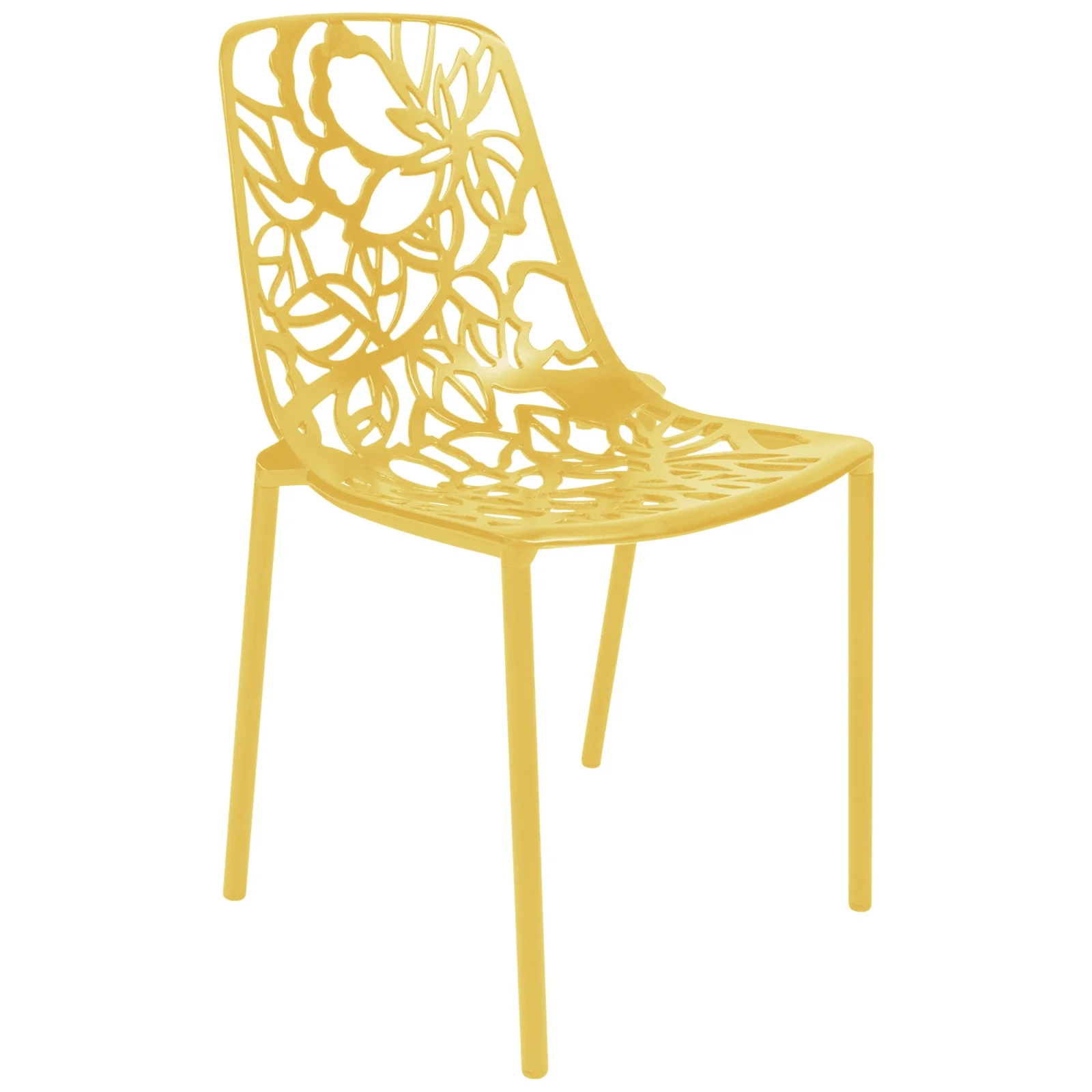 LeisureMod Devon Modern Aluminum Outdoor Dining Chair in Yellow