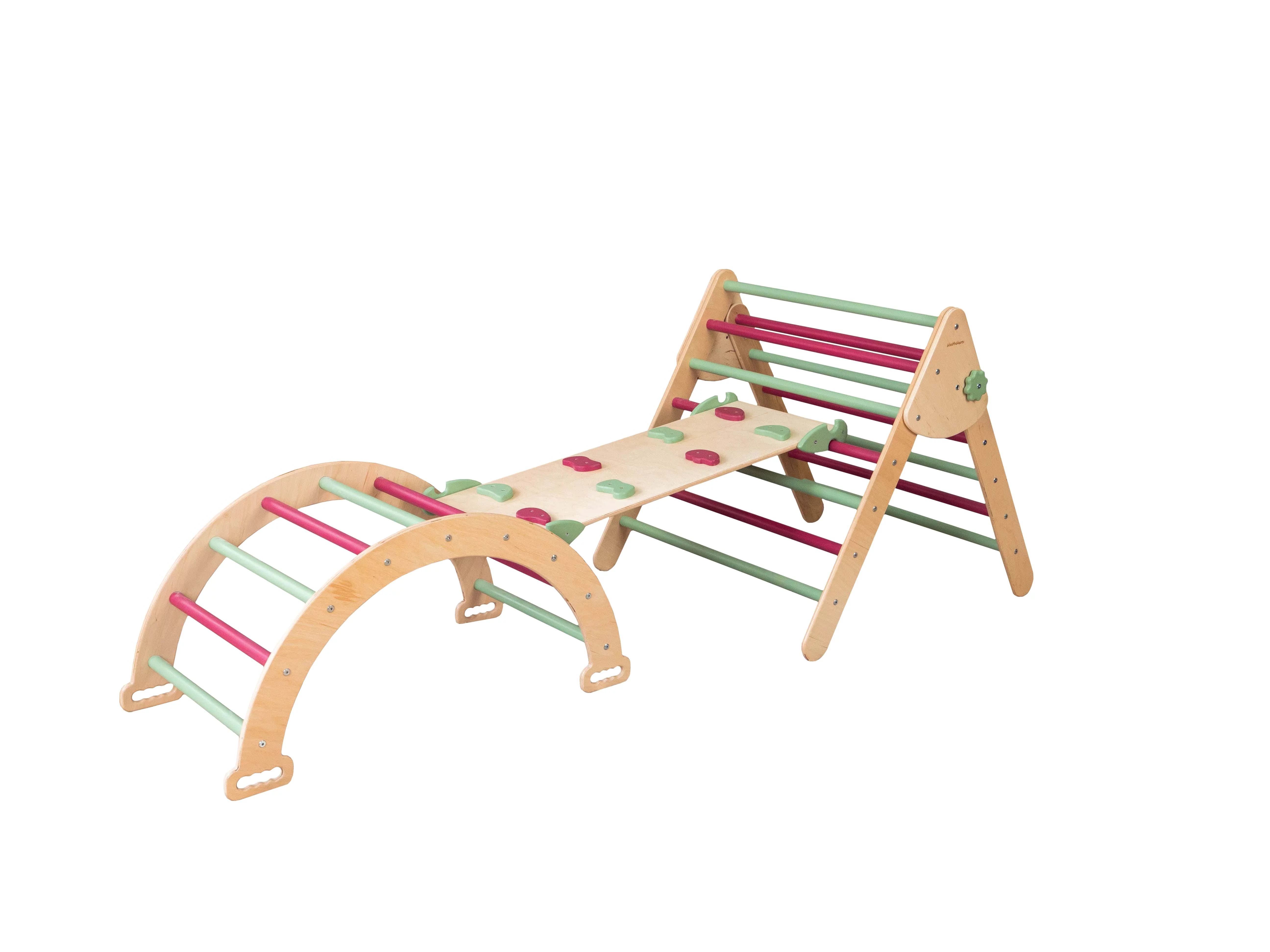 Woodandhearts Home Playground: Ladder with Triangle and Climbing Arch, Playing Set, Soft Fall color, Standard size, for Kids 2-6 years