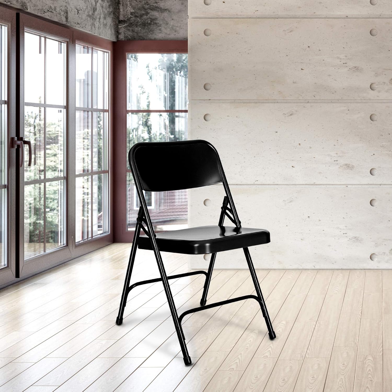 Heavy Duty Double Hinge Steel Folding Chair, Black