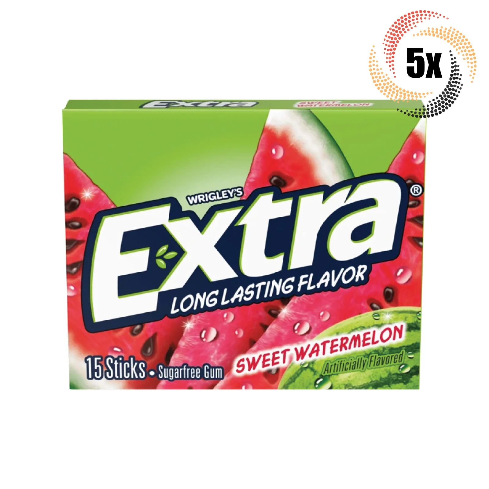 5x Packs Wrigley's Extra Sweet Watermelon Gum | 15 Sticks Per Pack | Sugar Free!