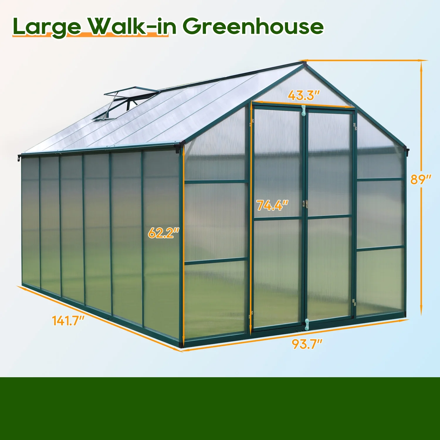 Aluminum Greenhouse for Outdoors 8'x12'