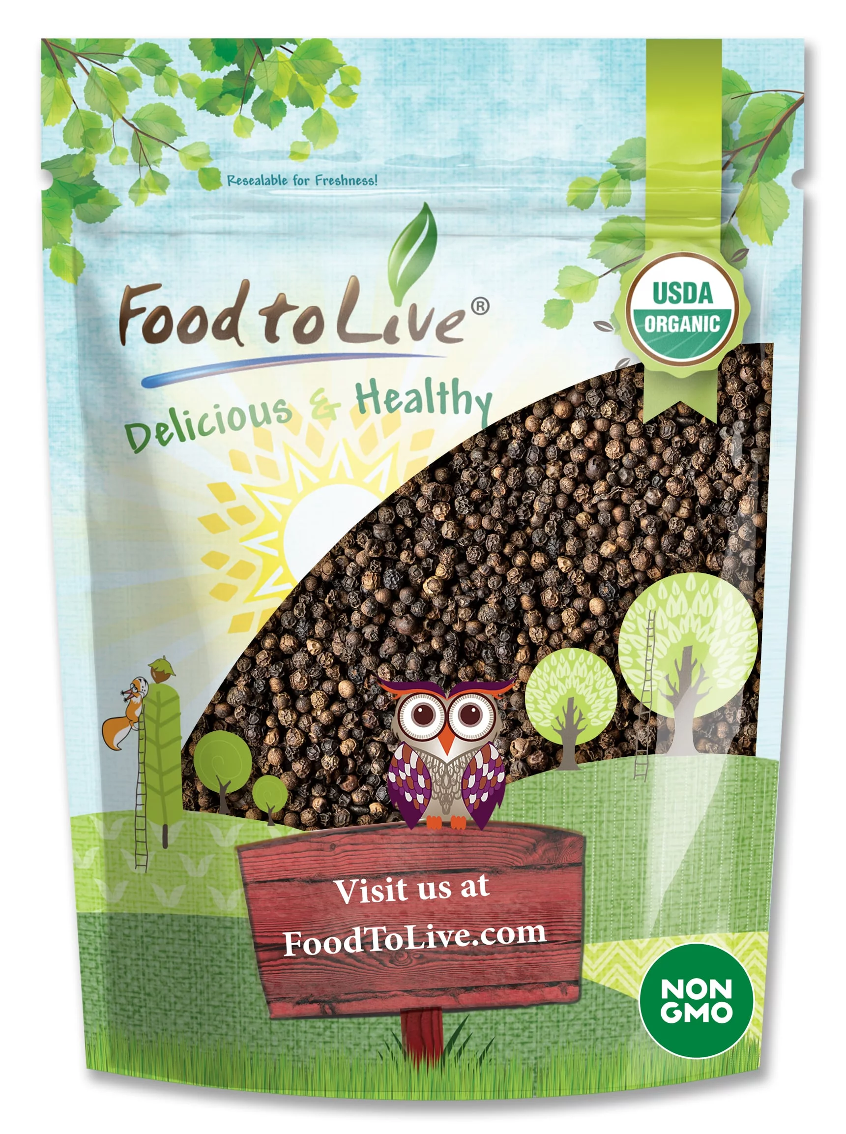 Organic Whole Black Pepper, 4 Pounds — Non-GMO, Raw, Vegan, Kosher — by Food to Live