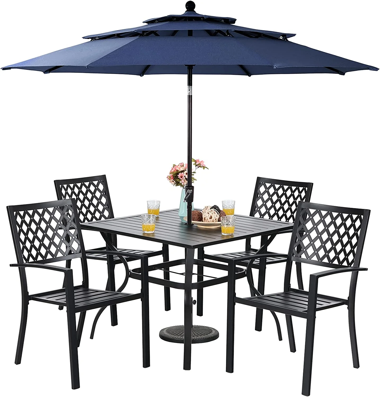 & William Patio Dining Set with 13ft Double-Sided Patio Umbrella  8 Piece Metal Outdoor Table Furniture Set with 6 Outdoor Chairs & 1 Rectangular Dining Table & 1 Large Orange