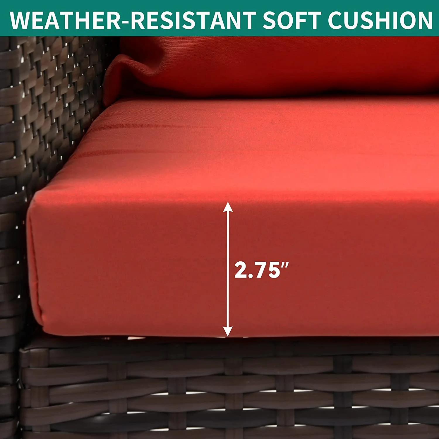 Wicker Hanging Porch Swing Chair Outdoor Brown Rattan Patio Swing Lounge w/ 2 Back Cushions Capacity 530lbs for Garden, Balcony, Living Room, Red