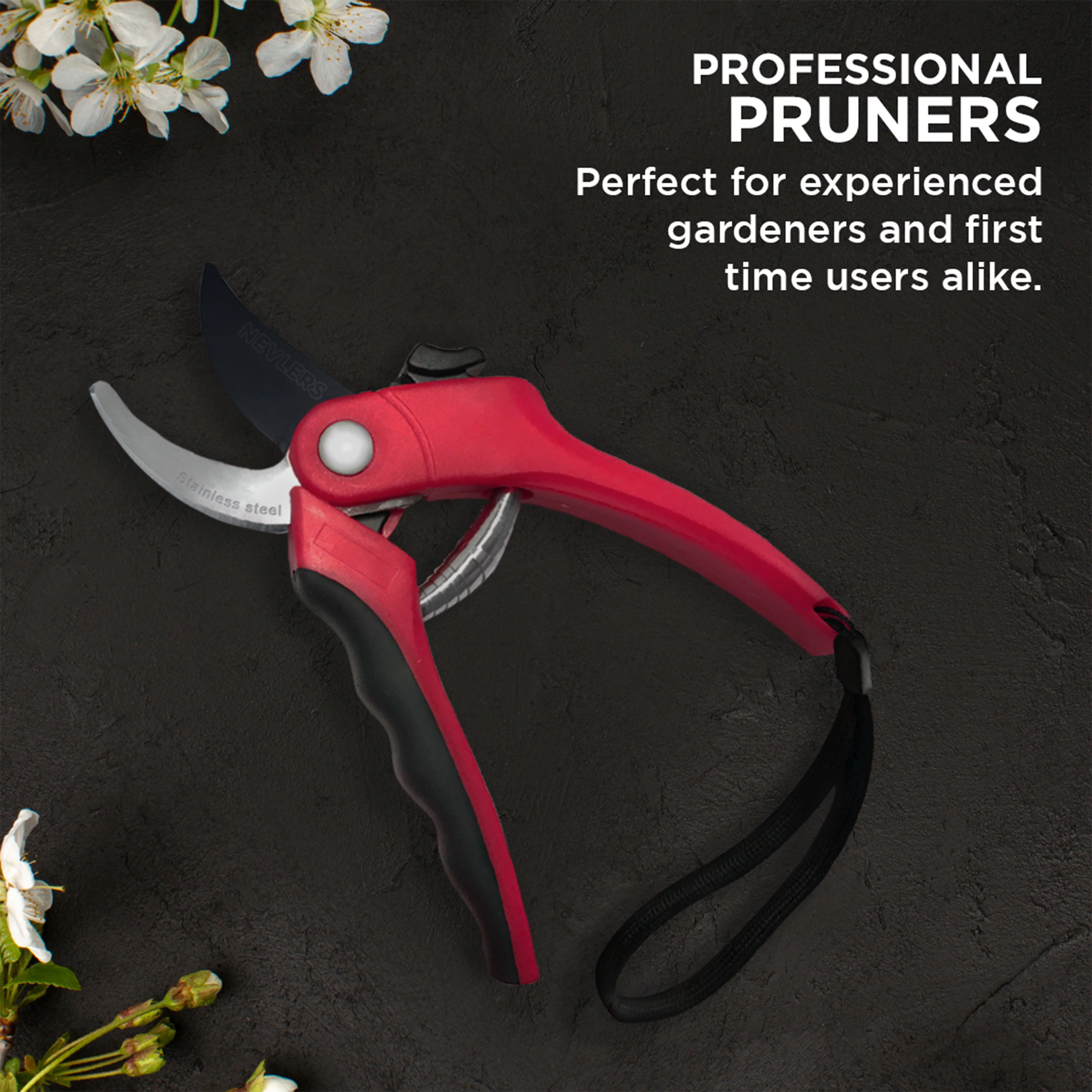 Nevlers 8 in. Red Heavy Duty Bypass Garden Pruning Shears