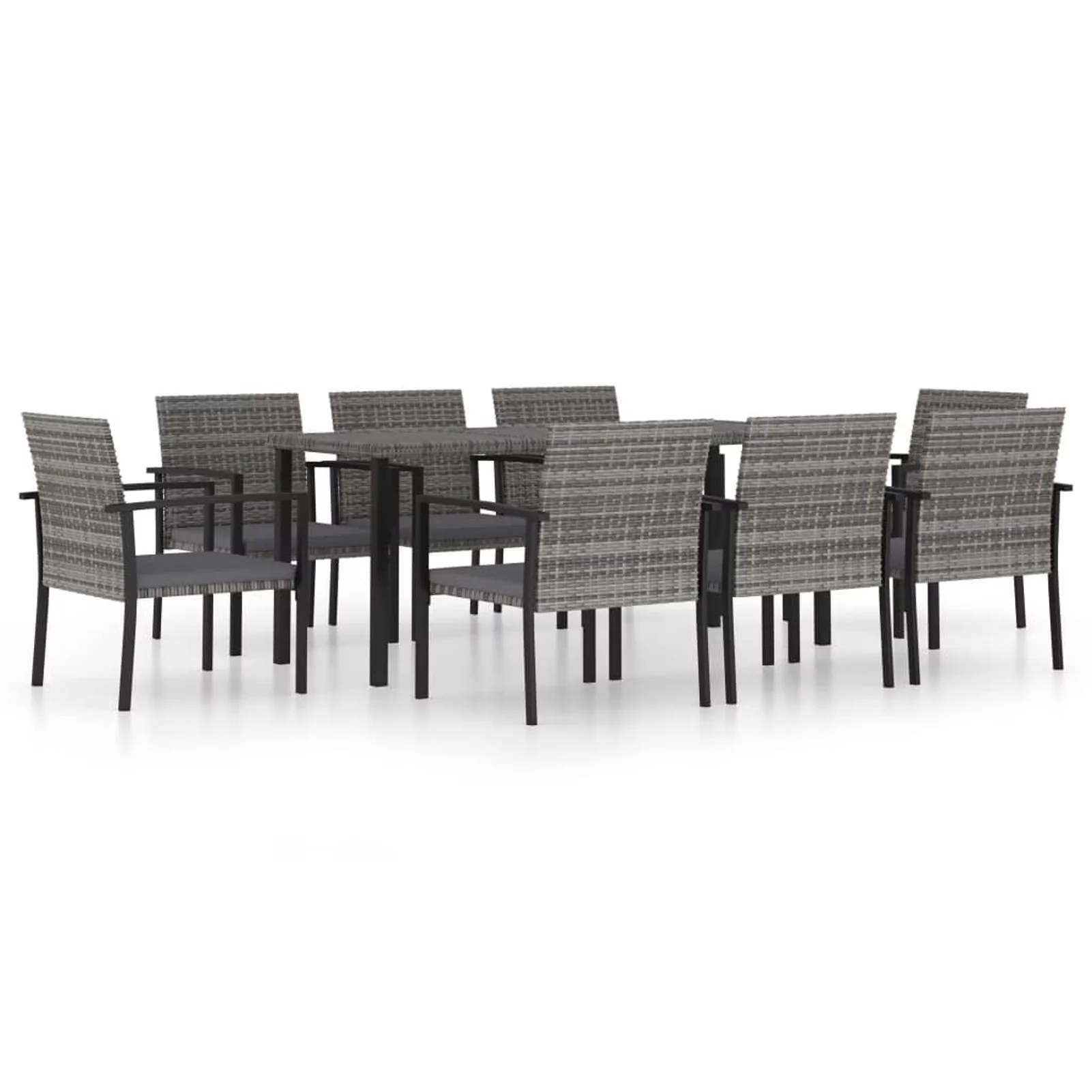 Walmeck 9 Piece Patio Dining Set Poly Rattan Gray