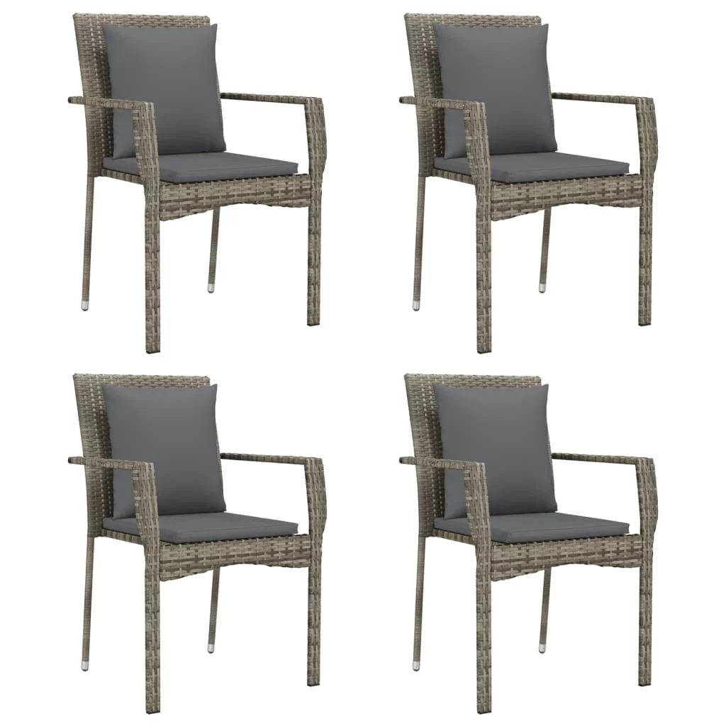 Dcenta 5 Piece Patio Dining Set with Cushions Gray Poly Rattan