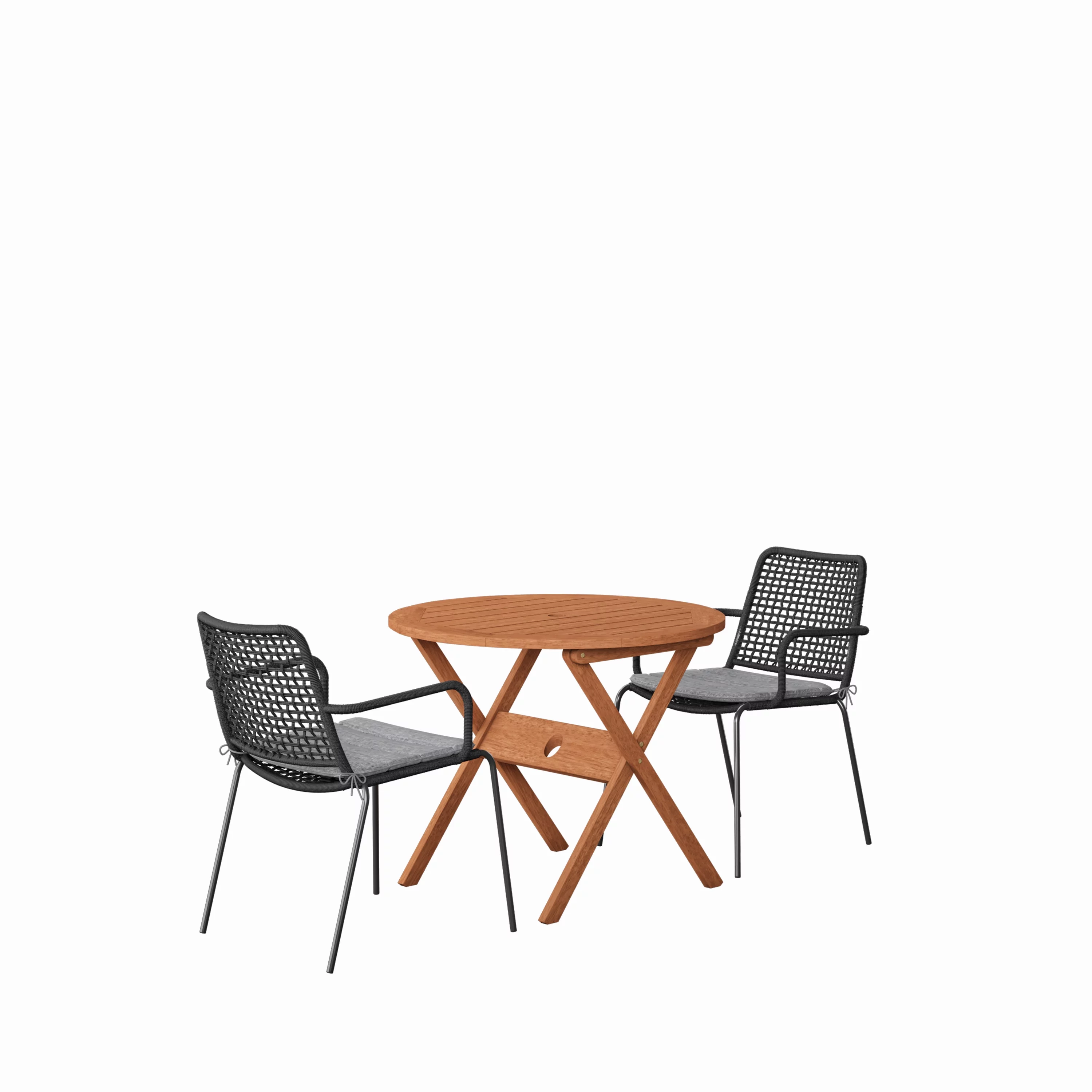Amazonia Springdale 3 Pieces Round Outdoor Dining Set Eucalyptus Wood, Ideal for Patio, Seating Capacity: 2