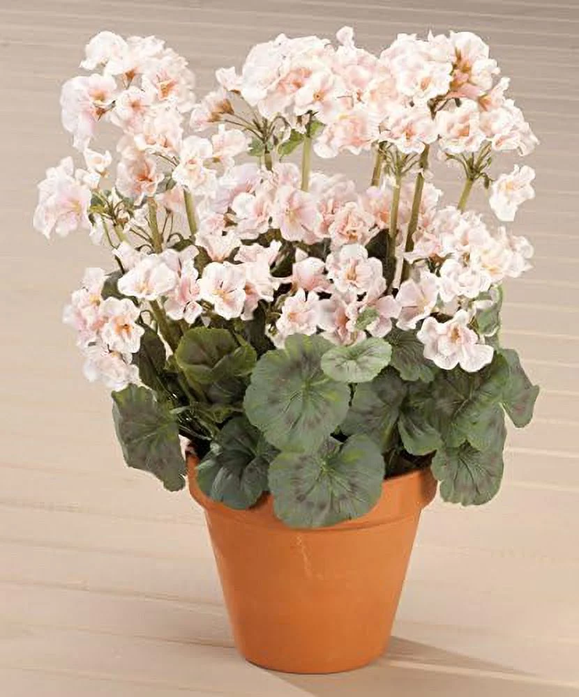 silk geranium bush – artificial flowers outdoor décor – pink, 19” long