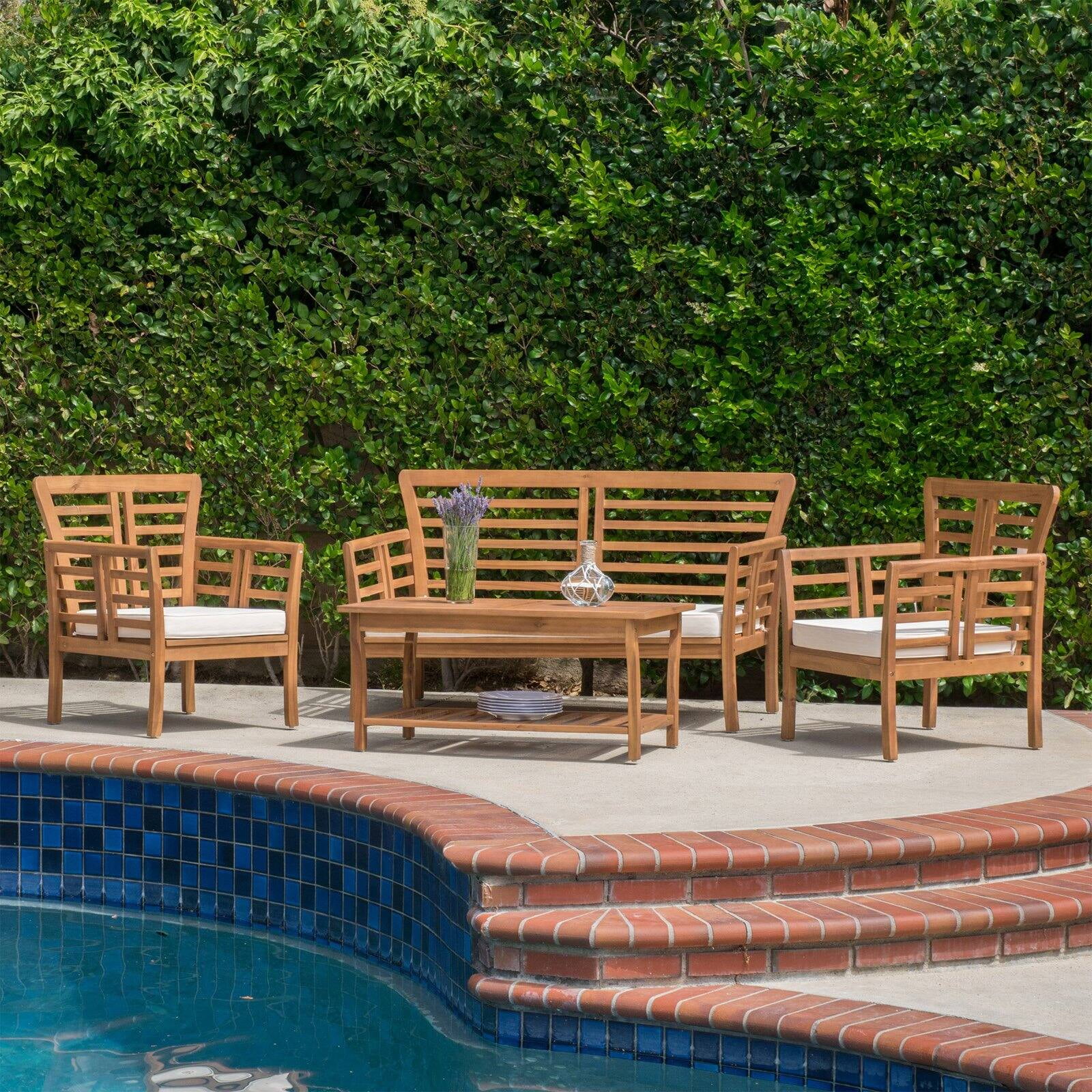 Christopher Knight Home Caydon 4-piece Acacia Wood Patio Chat Set by  Brown