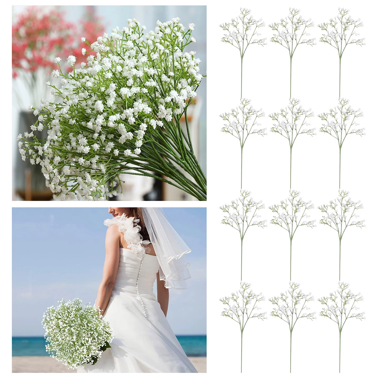 Yeetfub Artificial Flowers Silk Flowers 12 Pcs Artificial Babys Breath Flowers Gypsophila Real Flowers For DIY Wedding Bouquets Crown Party Hotel Table Home Decoration