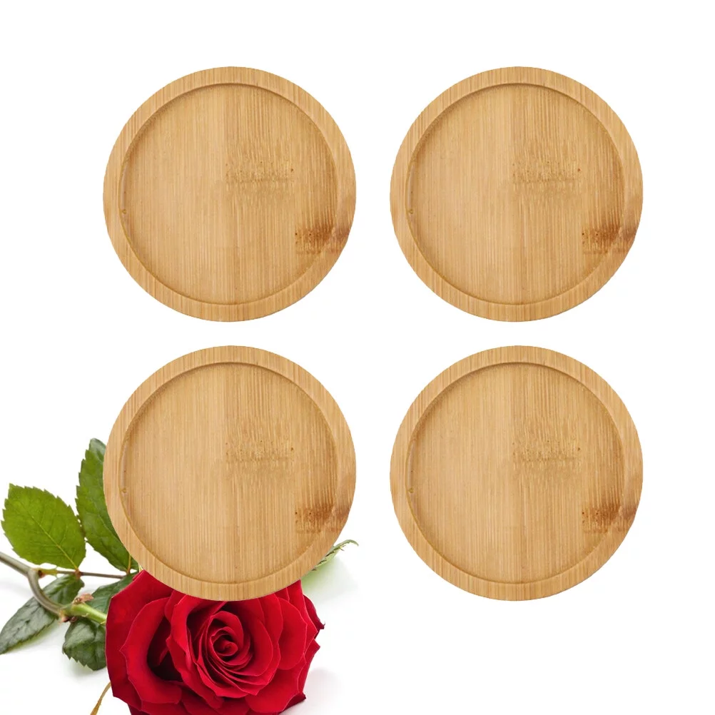 Outdoor Household Square Plant Trays for Indoors Pot Saucer Plants Flower Planters Pots Bamboo Saucers 4 Pcs