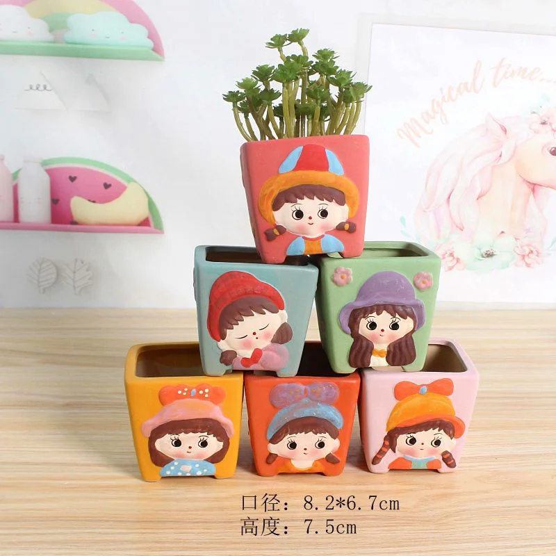 Creative Hand-painted Ceramic Flower Pot, Ceramic Planter for Greenery, Desktop Plant Pot