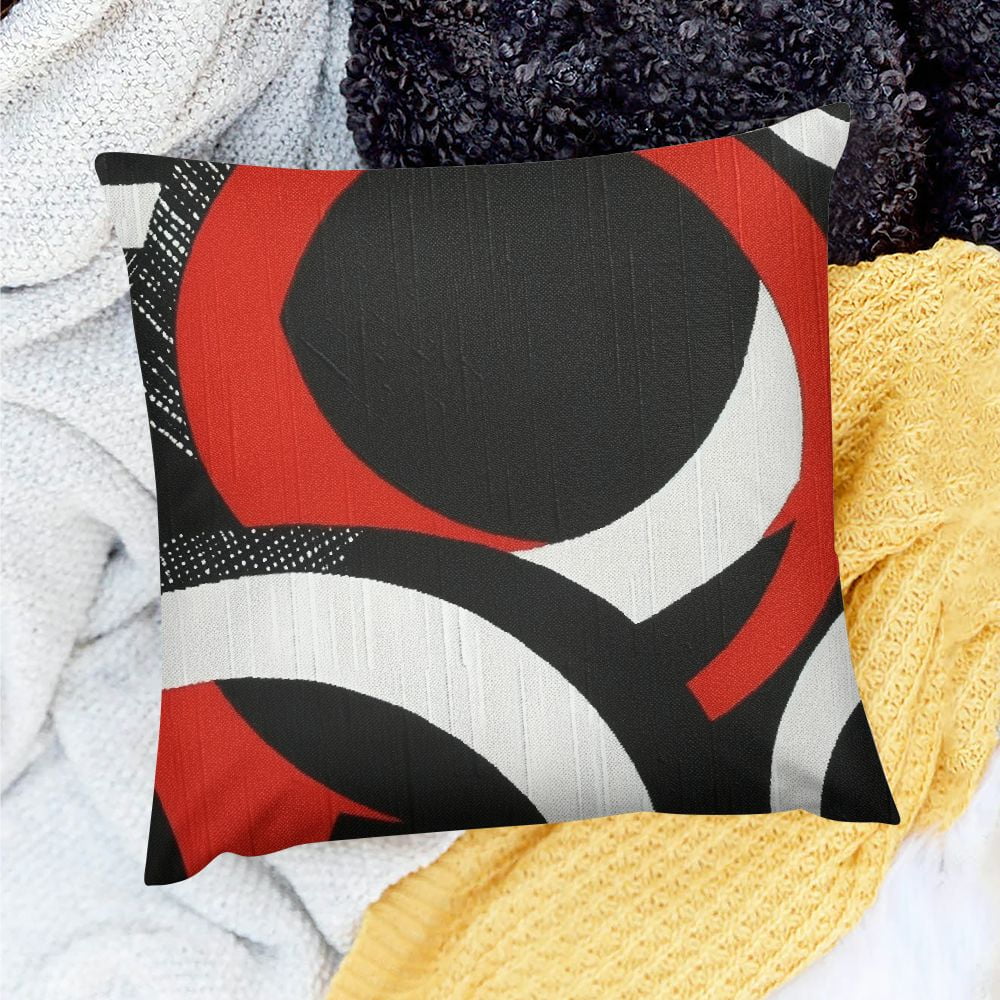 Ollo0ord Abstract Line Cushion Case Black Red and White Pillow Cover for Outdoors Chair Home Bed Sofa Couch Office Geometric Modern Rings Pattern Cushion Cover for Teens Adult Boys Girls, White