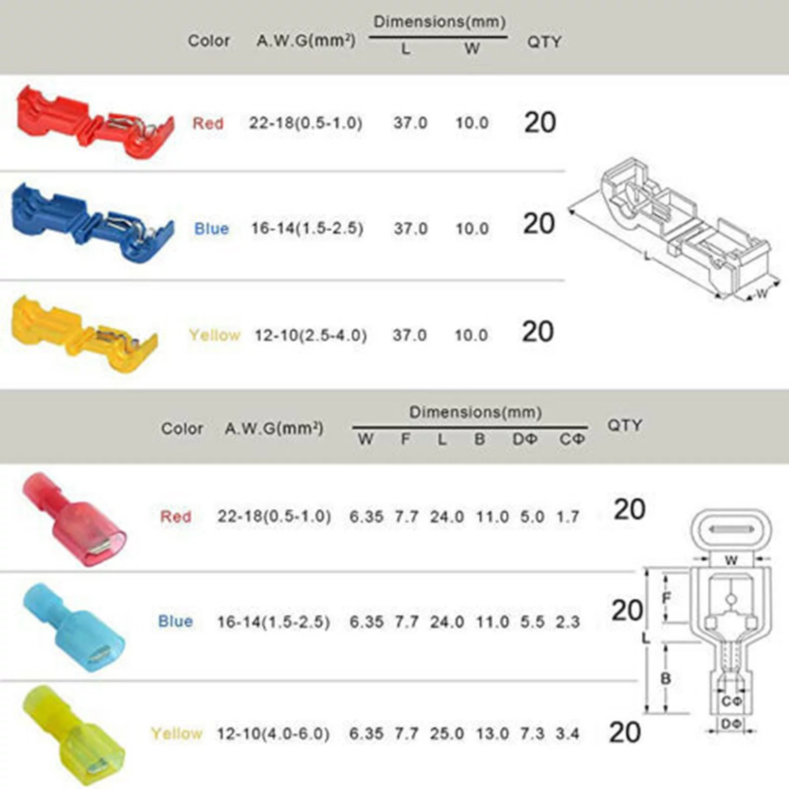 Nebublu Connector terminal,HUIOP Terminal Male Female Cold-Pressed Terminals Assortment Nylon Spade Quick Terminals Assortment Kit Spade Quick T-Type Female Spade Crimp Male Female Spade ERYUE QAHM