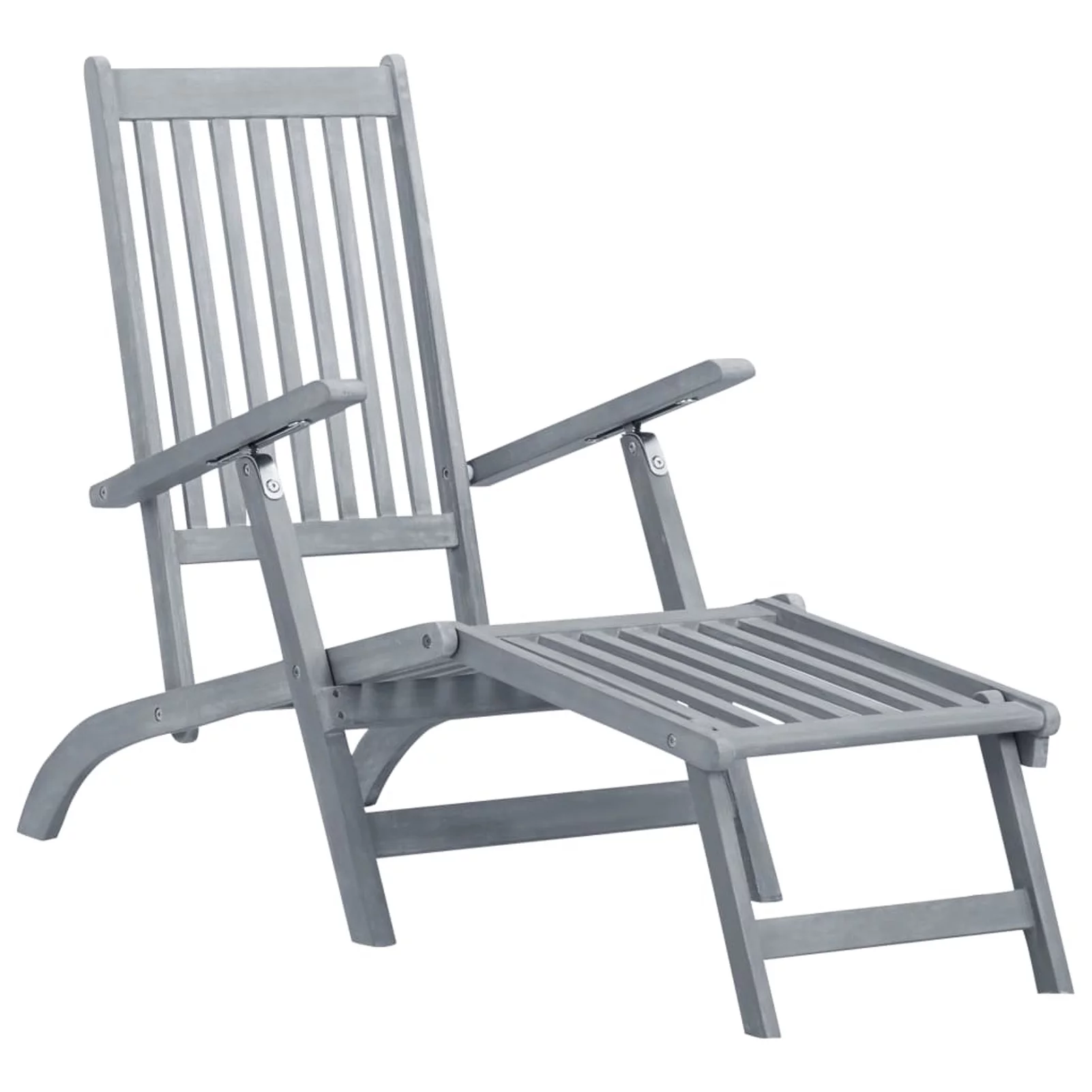 Andoer  Deck Chair with Footrest and Cushion Solid Acacia Wood