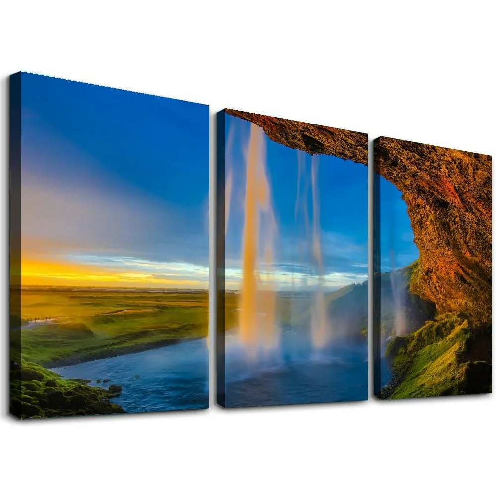 FLORID Wall Art Canvas Iceland Waterfall Wall Art Decor Canvas Print Picture Artwork for Bedroom Kitchen Office Home Wall Decor Framed Ready to Hang 12x16x3pcs