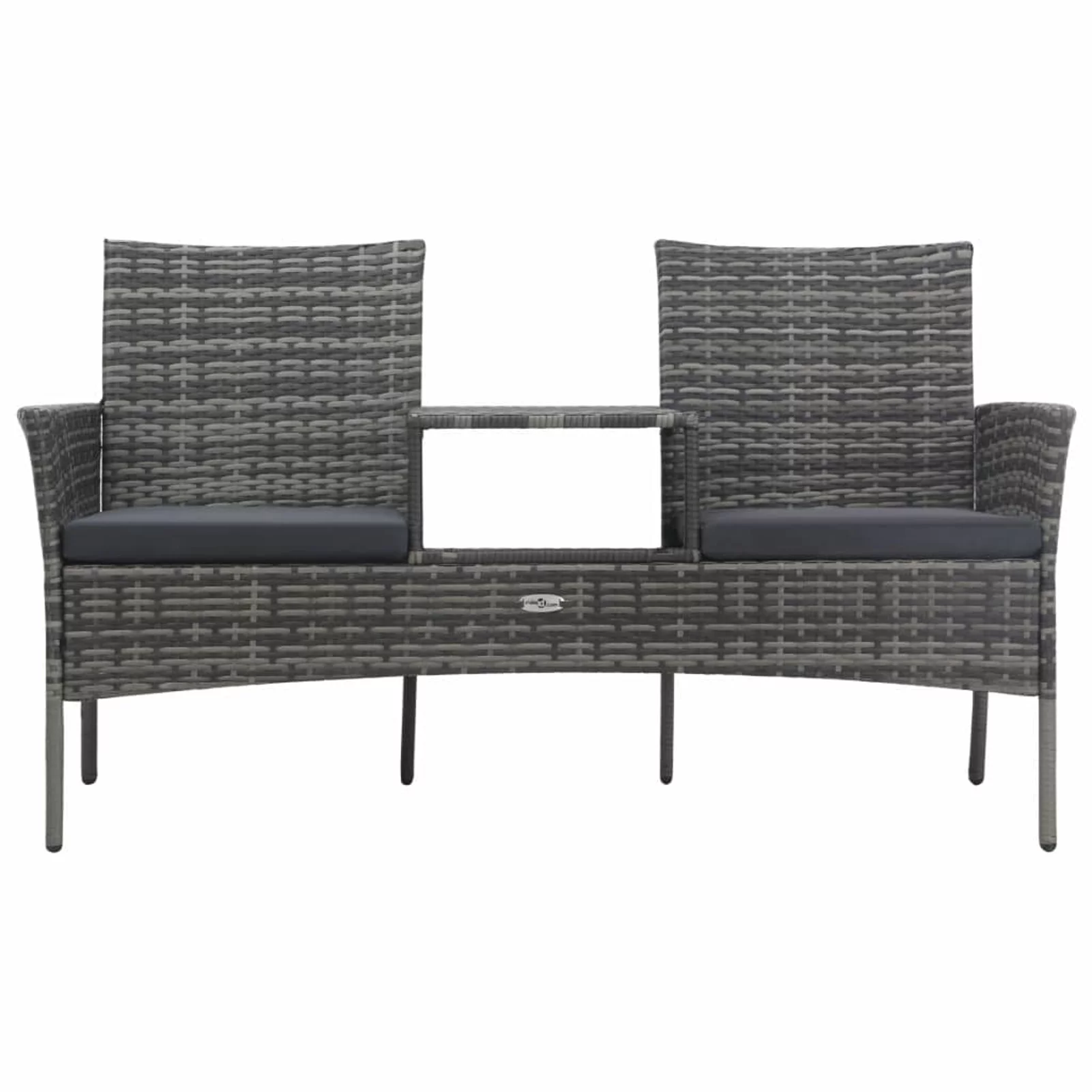 Anself 2-Seater Garden Sofa Chair with White Cushion and Coffee Table Anthracite Poly Rattan Outdoor Bench Set for Balcopy, Poolside, Yard, Backyard, Patio 60 x 24.4 x 33.5 Inches (W x D x H)