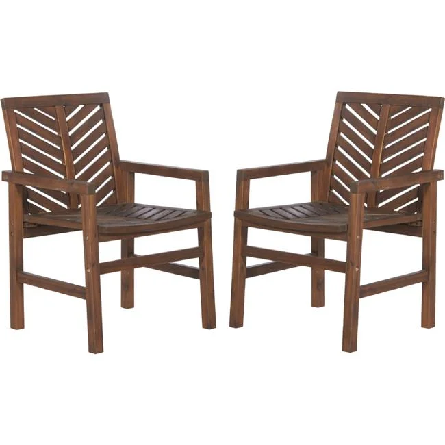 Outdoor Wood Patio Chairs - Set of 2 - Dark Brown
