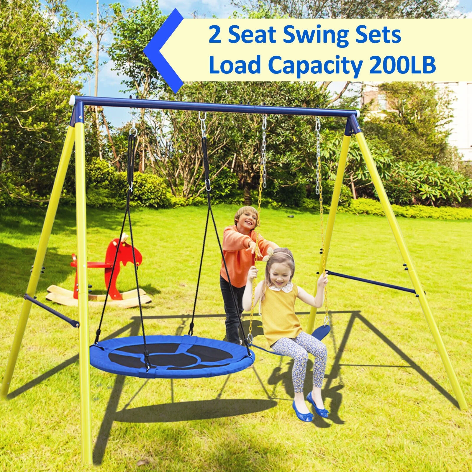 Indoor/Outdoors Metal Swing Sets with Safety Belt for Backyard