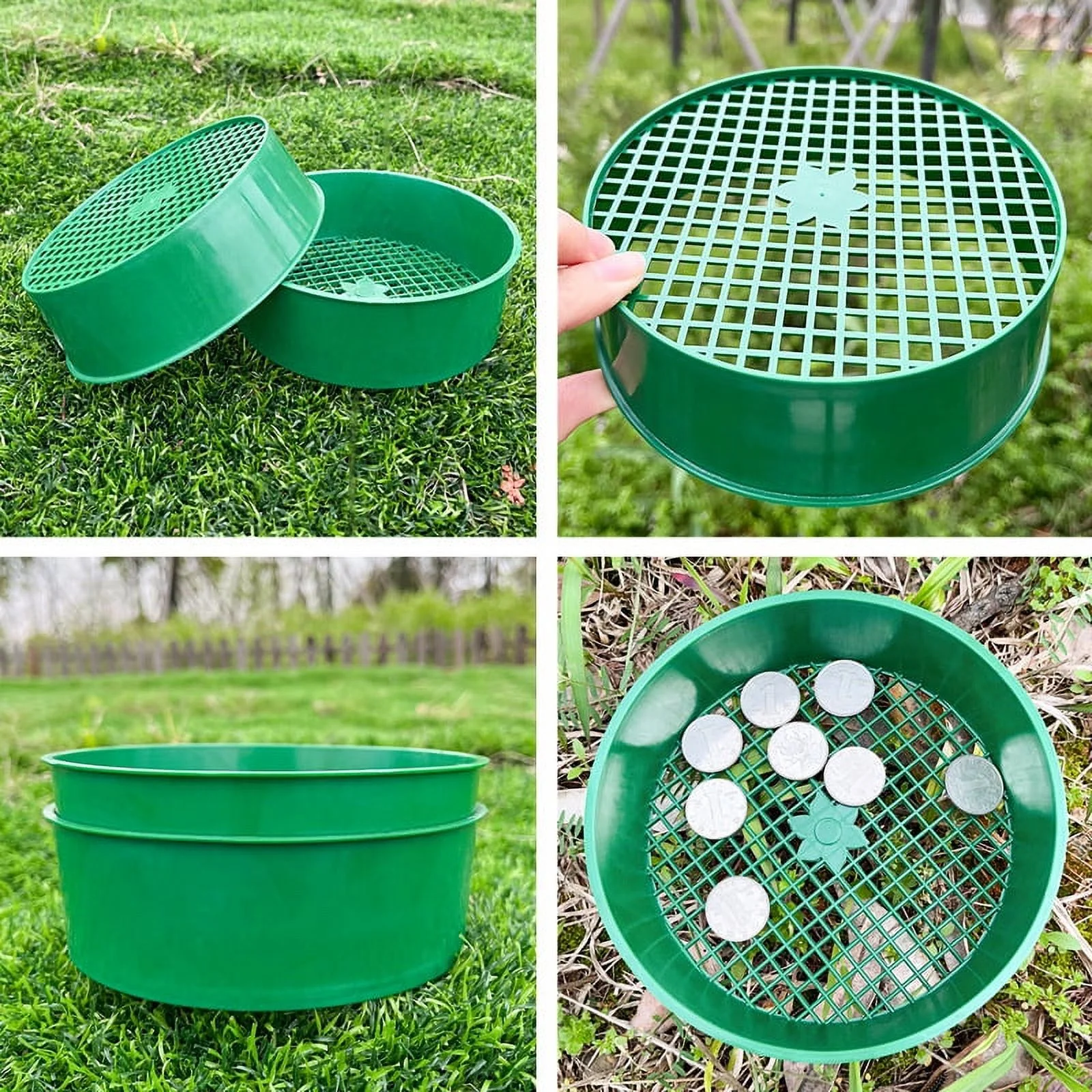 Green Round Garden Sieve Plastic Riddle Stone Sand Seedling Mesh Garden Tool