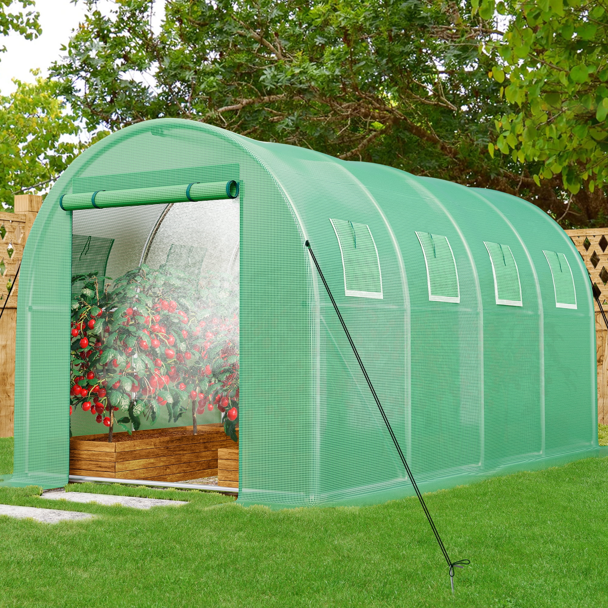 Dextrus 15x6.5x6.5ft Greenhouse w/ Watering System Heavy Duty Green House Large Tunnel Greenhouses Kit Walk in Outdoor Plant Gardening Upgraded Galvanized Steel for Garden, Backyard, Green