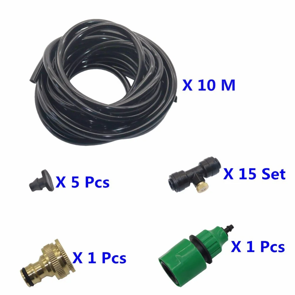 DIY garden Drip Irrigation System sprinkler Garden Hose Kits mist system 10m 4/7mm hose 15 Pcs low pressure nozzle with tees