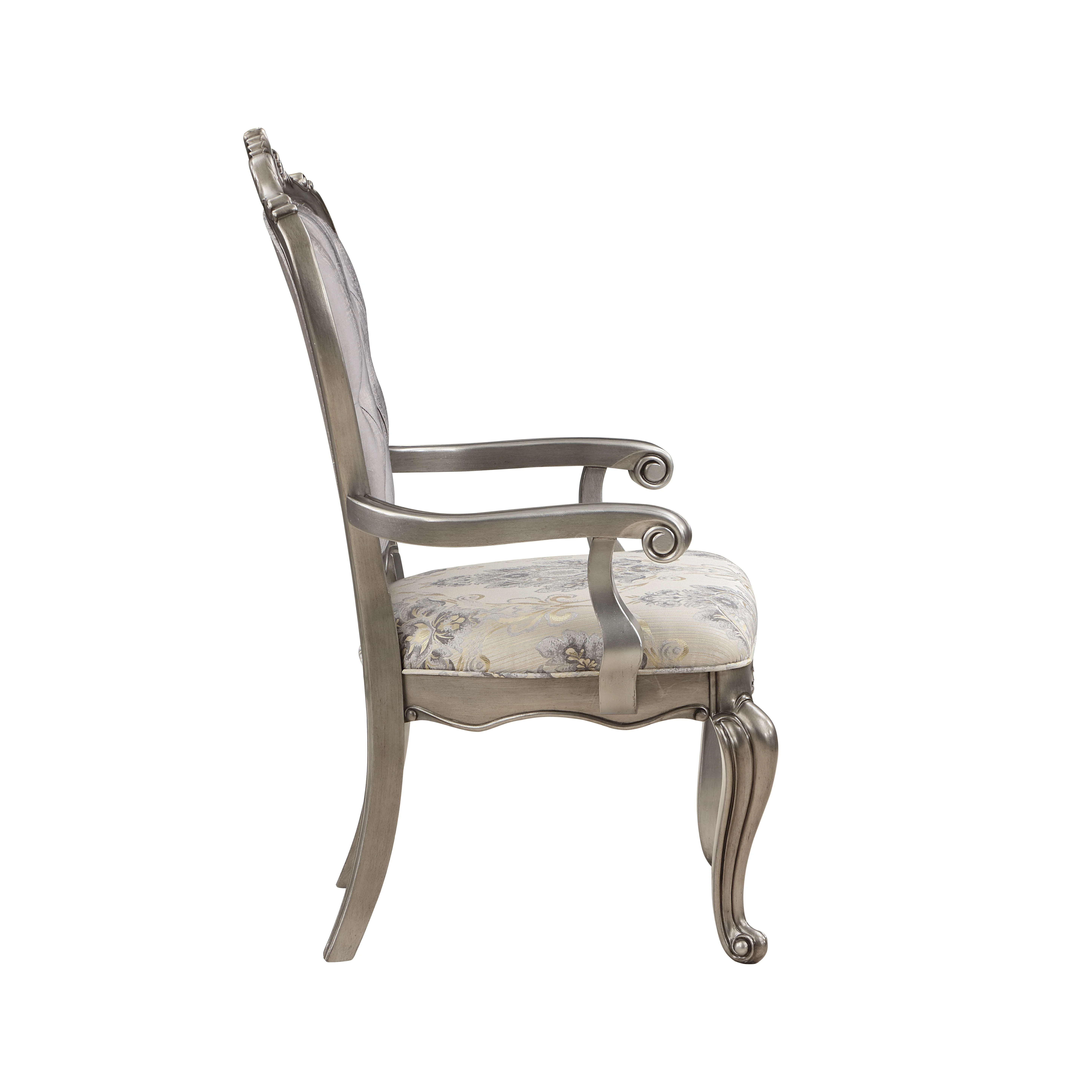 CoSoTower Side Chair (Set-2), Velvet & Antique Plantinum Finish