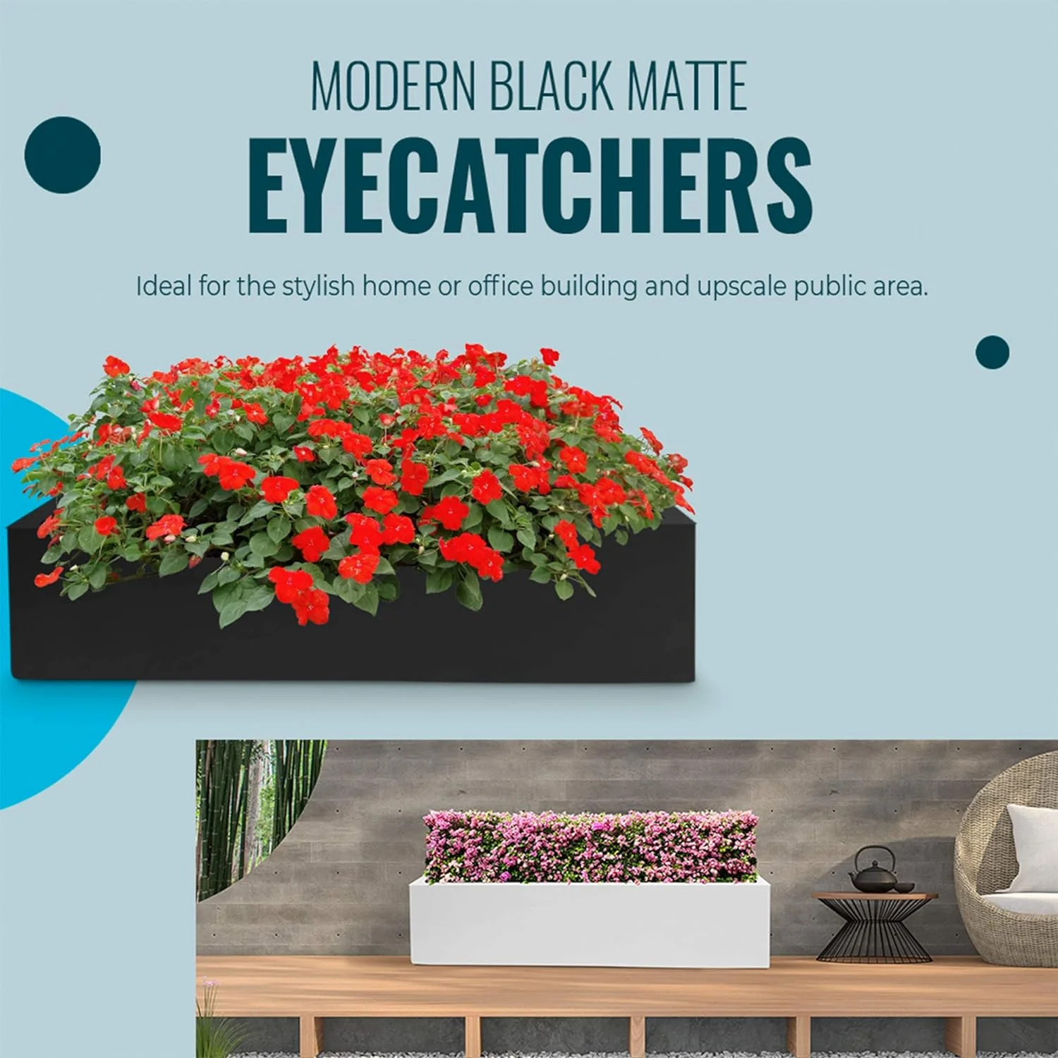 Glossy White Rectangular Planter Box for Outdoor Plants -  Long Rectangle Modern Outdoor Flower – 8”H x 8”W x 31.5”L