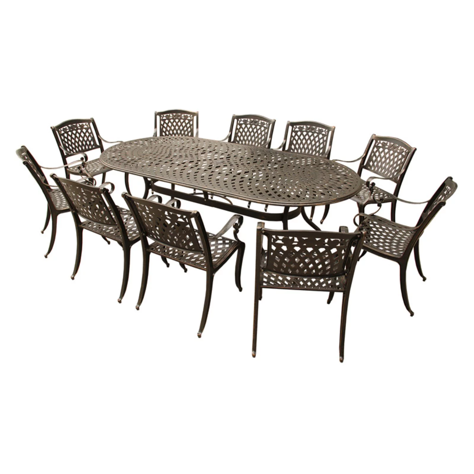 Oakland Living Rose Ornate Mesh Lattice Aluminum 11 Piece Patio Dining Set