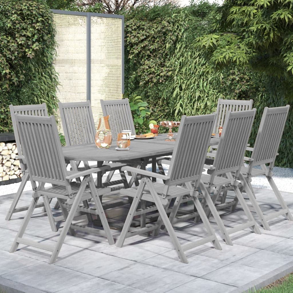 terrace tableware  outdoor furniture set  adjustable and folding chairs  rectangular table expandable  suitable for terrace  courtyard  garden  gray  solid acacia  22.4 "x 27.2" x