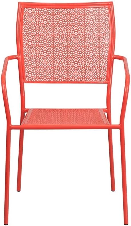 Steel Metal Integrated Arms Patio Chair in Coral Pink