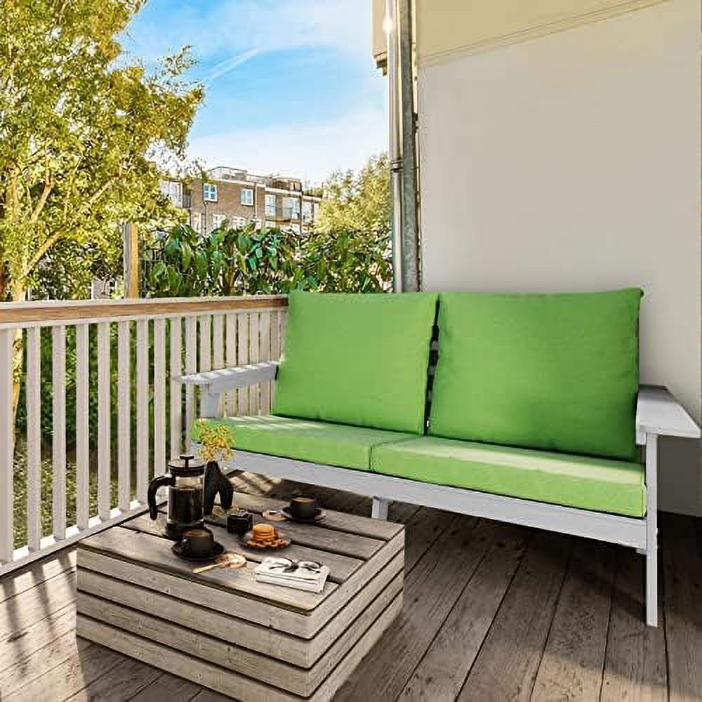 Patio Loveseat With Cushion, Hips All-Weather Resistant Outdoor Garden Sofa Wood Grain Outdoor Couch With Polyester Pillow, Green