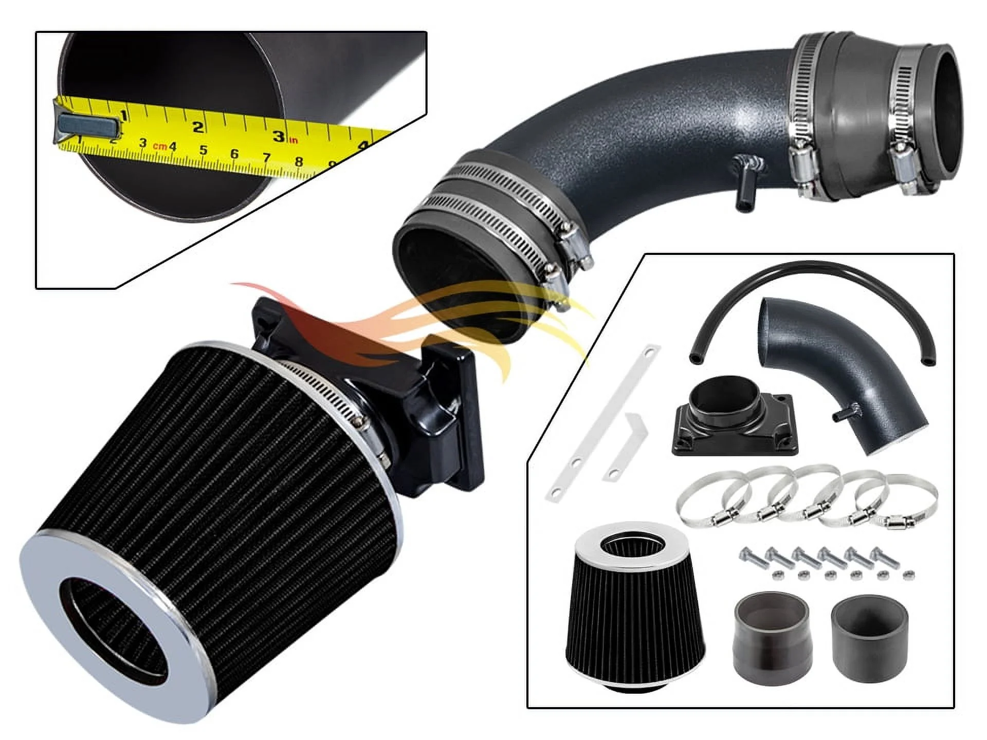RW SERIES - MATTE BLACK PIPE GRAY - SHORT RAM INTAKE Compatible For 94-98 Mitsubishi Galant DE/ES/GS/LS/S 2.4L L4