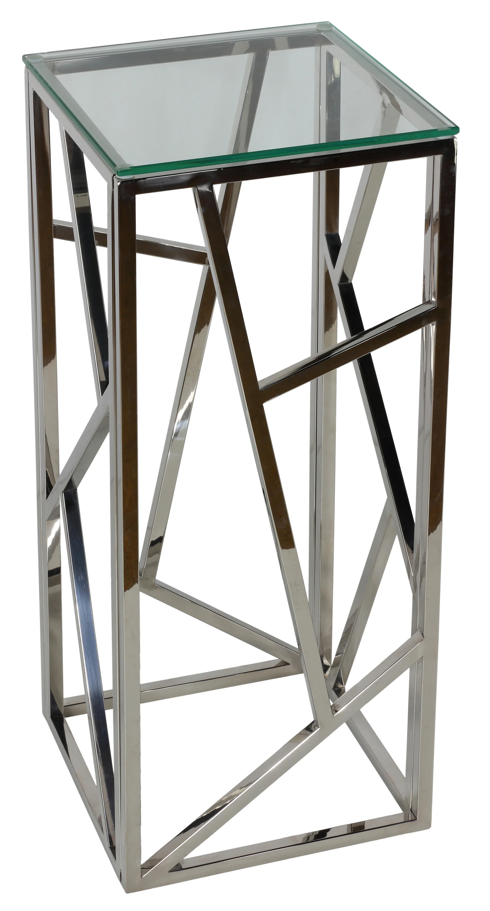 Cortesi Home Pisa Plant Stand Side Table, Stainless Steel with Glass Top