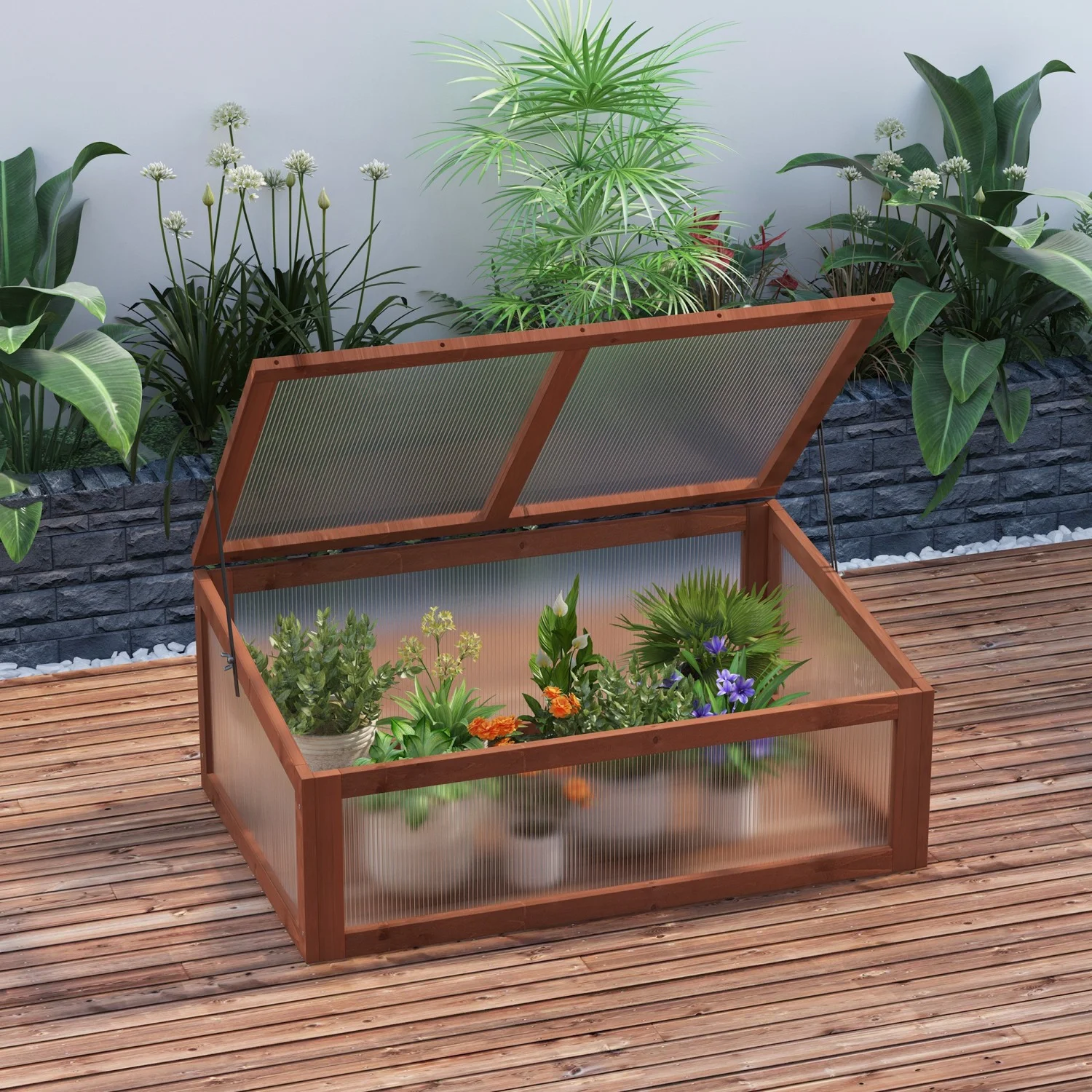 YLtoohoom Portable Wooden Garden Green House Cold Frame  Indoor Outdoor Terrarium Planter Box  39” x 26” x 16”
