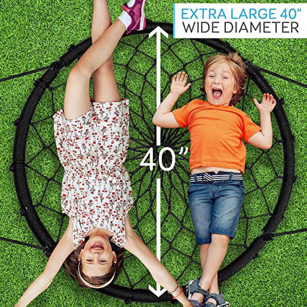 SereneLife Net Swing for Kids Outdoor & Indoor, 40” Round Saucer Platform Circle Swing for Tree