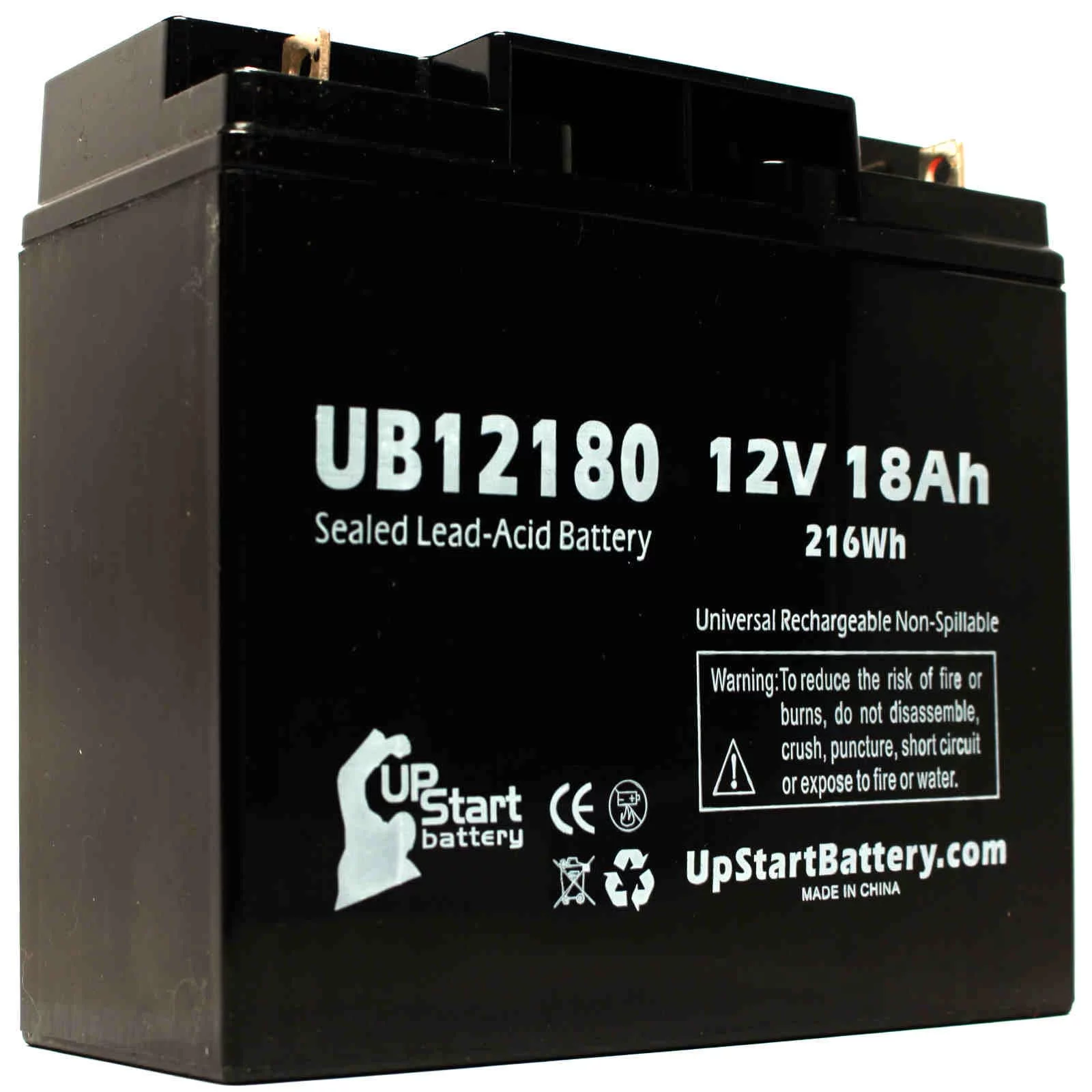 4x Pack - Compatible Hitachi HP1512P Battery - Replacement UB12180 Universal Sealed Lead Acid Battery (12V, 18Ah, 18000mAh, T4 Terminal, AGM, SLA)