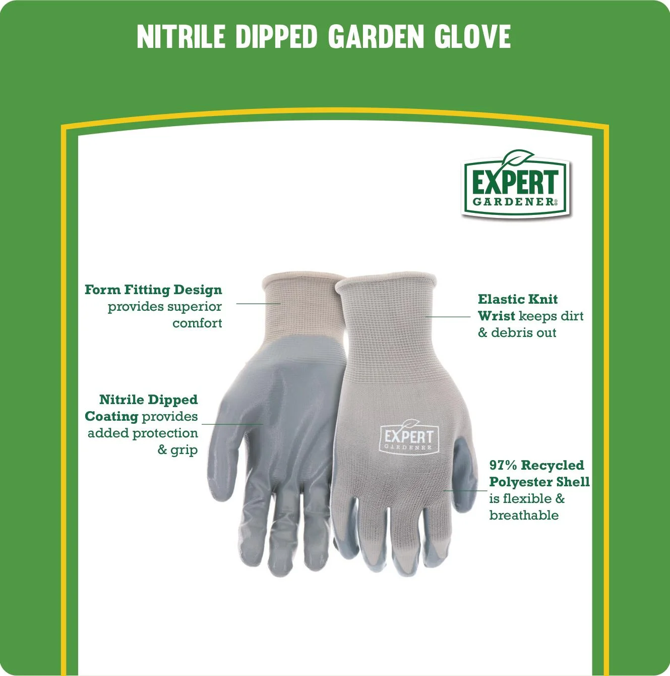 Expert Gardener Gray Nitrile Sustainable Gloves Large