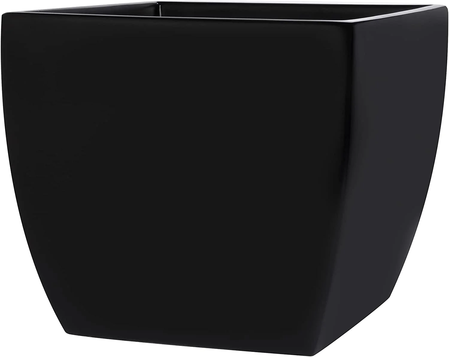 Pacifica Square Curved Fiberglass Planter, Black, 12 Inch