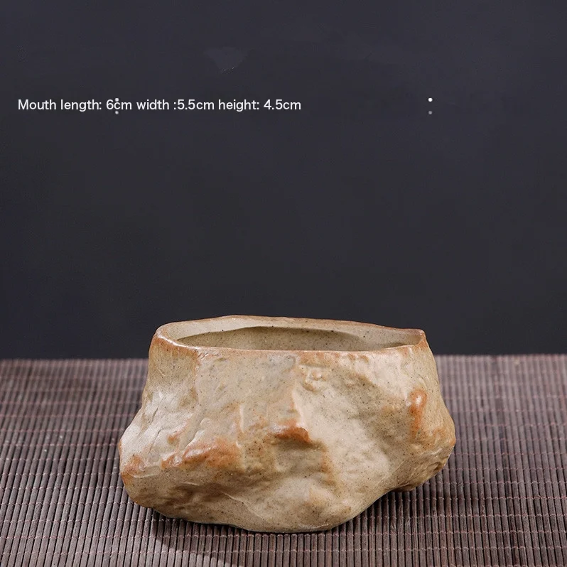 Rough Ceramic Small Stone Succulent Plant Ceramic Flower Pot Retro And Simple New Suite New Set Combined Potting With Holes 1 Coarse Pottery Medium Stone Ceramic