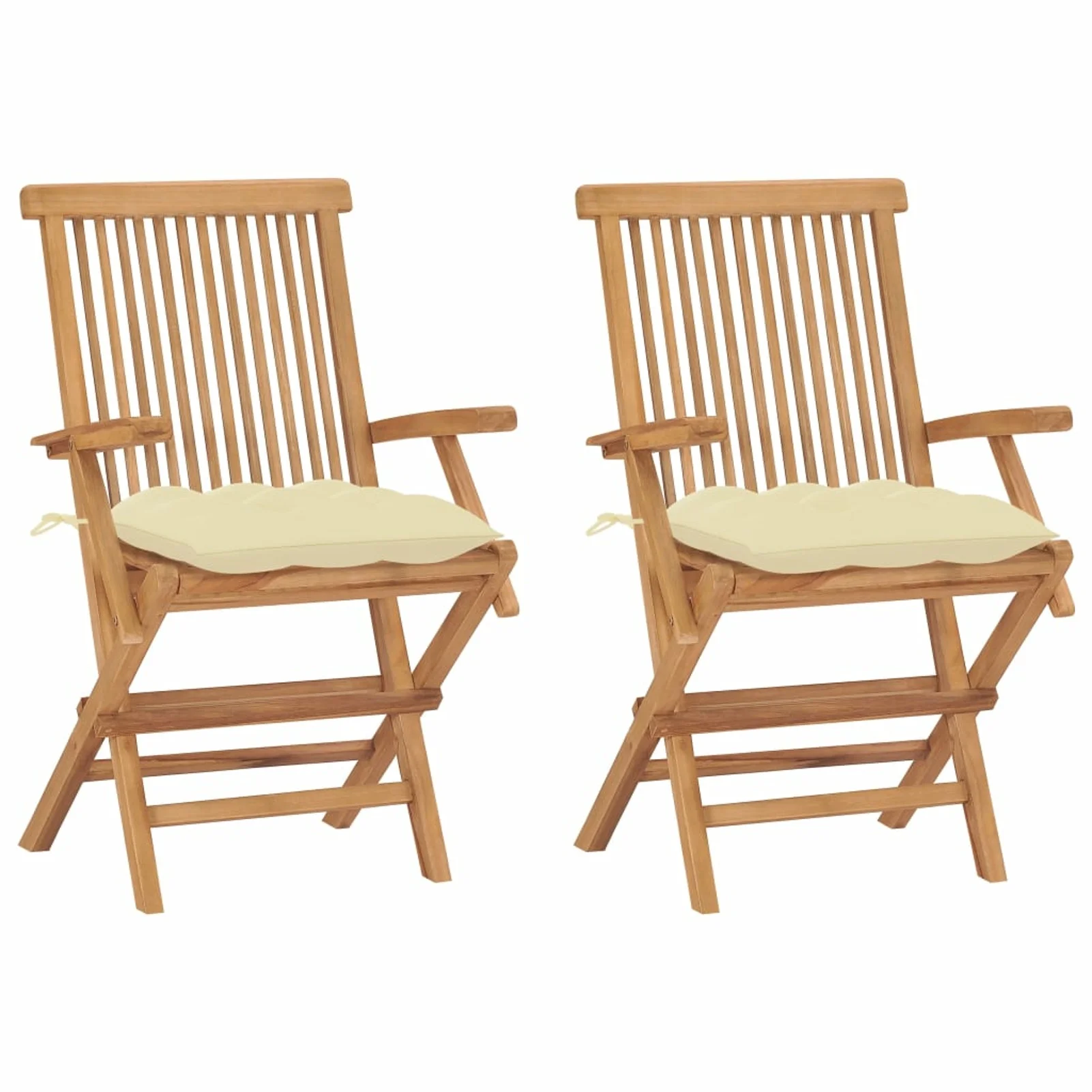 Andoer Garden Chairs with Cream White Cushions 2 pcs Solid Teak Wood