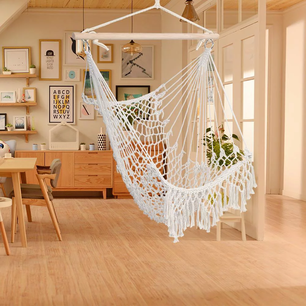 UBesGoo Cotton Rope Hammock Chair Sling With Tassel Beige
