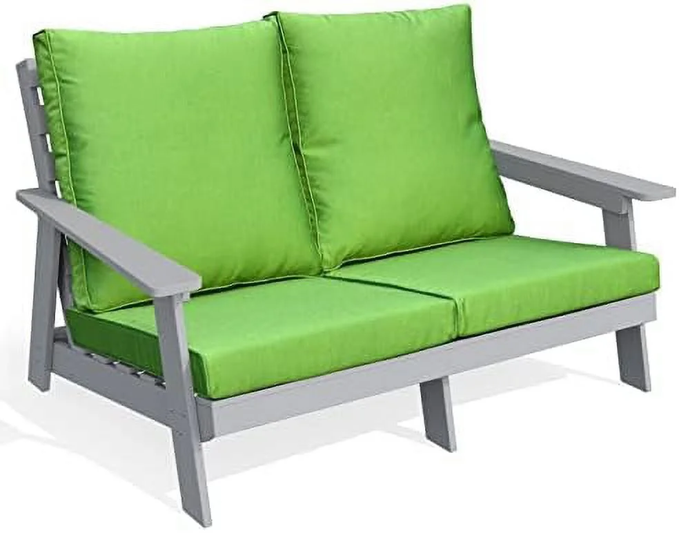 Patio Loveseat With Cushion, Hips All-Weather Resistant Outdoor Garden Sofa Wood Grain Outdoor Couch With Polyester Pillow, Green